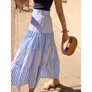 J MCLAUGHLIN SHELLY SKIRT NWOT STRIPES A LINE COTTON BREEZY SUMMER MIDI TIER 6